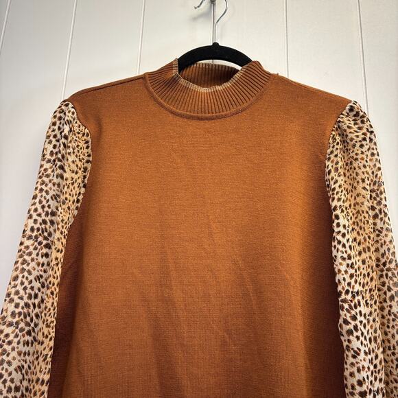 By Design Womens Animal Print Old Money Sweater Size M Sienna Brown Mob Wife - Picture 8 of 8